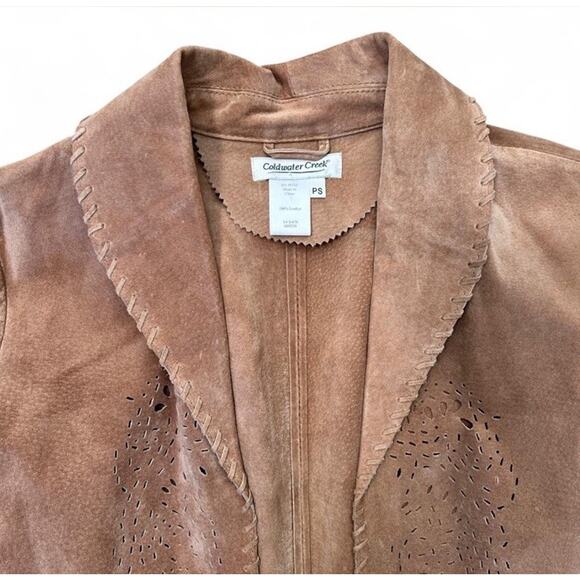 Vintage Coldwater Creek Women’s Brown Tan 100% Leather Suede Boho Jacket Small - Picture 6 of 9